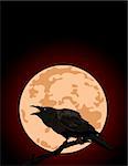 Halloween Crow sitting and croaks against a full moon