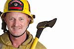 Fire fighter holding axe