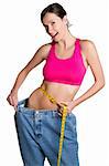 Weight loss woman measuring waist