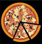 Realistic illustration pizza on black  background - vector