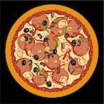 Realistic illustration pizza on black background - vector