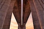 Detail of highway bridge at sunrise