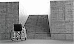 Wheelchair in front an architectural barriers