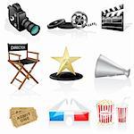 Cinema icons isolated on white background