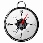 illustration of metallic compass on white isolated background