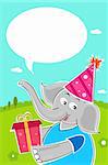 illustration of elephant with birthday gift