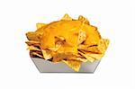 tasty potato chips with cheese isolated on white background