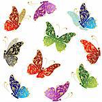 Beautiful art butterfly flying, floral golden ornament