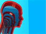 abstract 3d illustration of blue background with head silhouettes