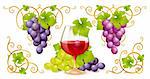 Grape elements, corners and wine glass