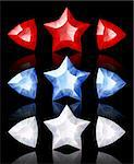 Jewelry icons of stars and arrows: red, blue, white