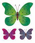 A collection of three butterflies. Vector EPS10. Vector art in Adobe illustrator EPS format, compressed in a zip file. The different graphics are all on separate layers so they can easily be moved or edited individually. The document can be scaled to any size without loss of quality.