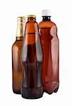 Beer in bottles close up isolated on white. Clipping path.