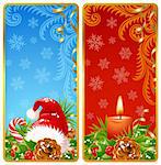 Christmas vertical banners set 2. Santa hat and candle