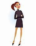 Modern Businesswoman in black suit. Vector Illustration in retro style.