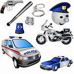 Vector illustration Set of nine colored police icons.