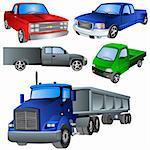 Vector illustration of different trucks isolated on white background.