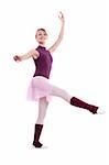 Young modern ballet dancer posing on white background