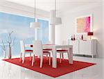 white and red modern living room - rendering -  the art work on wall is a my composition