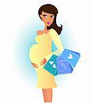 Pregnant woman with shopping bags. Vector Illustration.