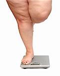 women legs with overweight standing on scales