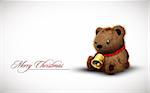 Teddy Bear wearing a Golden Bell as Necklace wishes you a Merry Christmas | Vector Illustration