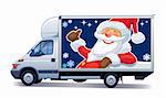 Christmas commercial vehicle - delivery truck with Santa Claus advertise.