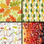 Set floral bright seamless patterns with leaves (vector)