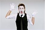 dramatic mime actor . Close-up