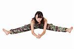 Gym woman doing stretch excise isolated over white background.