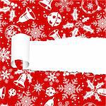 Torn christmas decorative paper with hole, element for design, vector illustration