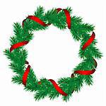 Christmas pine garland decorated with red and golden ribbons. Vector.