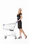 beautiful woman  with  cart over white background