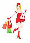 Christmas girl with shopping bags, vector illustration