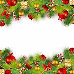 christmas background with red and golden baubles and christmas tree