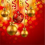 christmas background with red and golden baubles