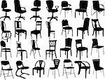 big collection of chairs silhouette - vector