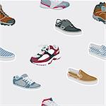 Seamless shoes, sneakers on grey background. Vector illustration