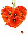 Floral love card. Poppy heart