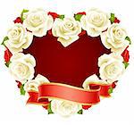 Vector white Rose Frame in the shape of heart