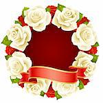 Vector white Rose Frame in the shape of round