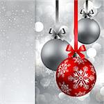christmas background with red and silver baubles