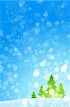 Winter Christmas trees with rays in blue color