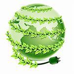 illustration of recycle globe with plug on white background