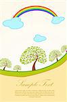 illustration of nature card with rainbow and tree