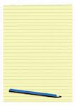 yellow lined paper and pencil isolated on white background