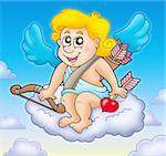 Happy Cupid on sky - color illustration.