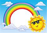 Rainbow frame with Sun in sunglasses - color illustration.