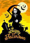 Halloween theme with grim reaper - vector illustration.