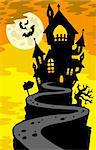 Haunted house silhouette on hill - vector illustration.